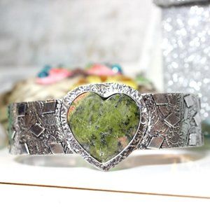 💟 Heart Shaped Unakite Stone Handmade Ethnic Gift Cuff Jewelry Bracelet 💟